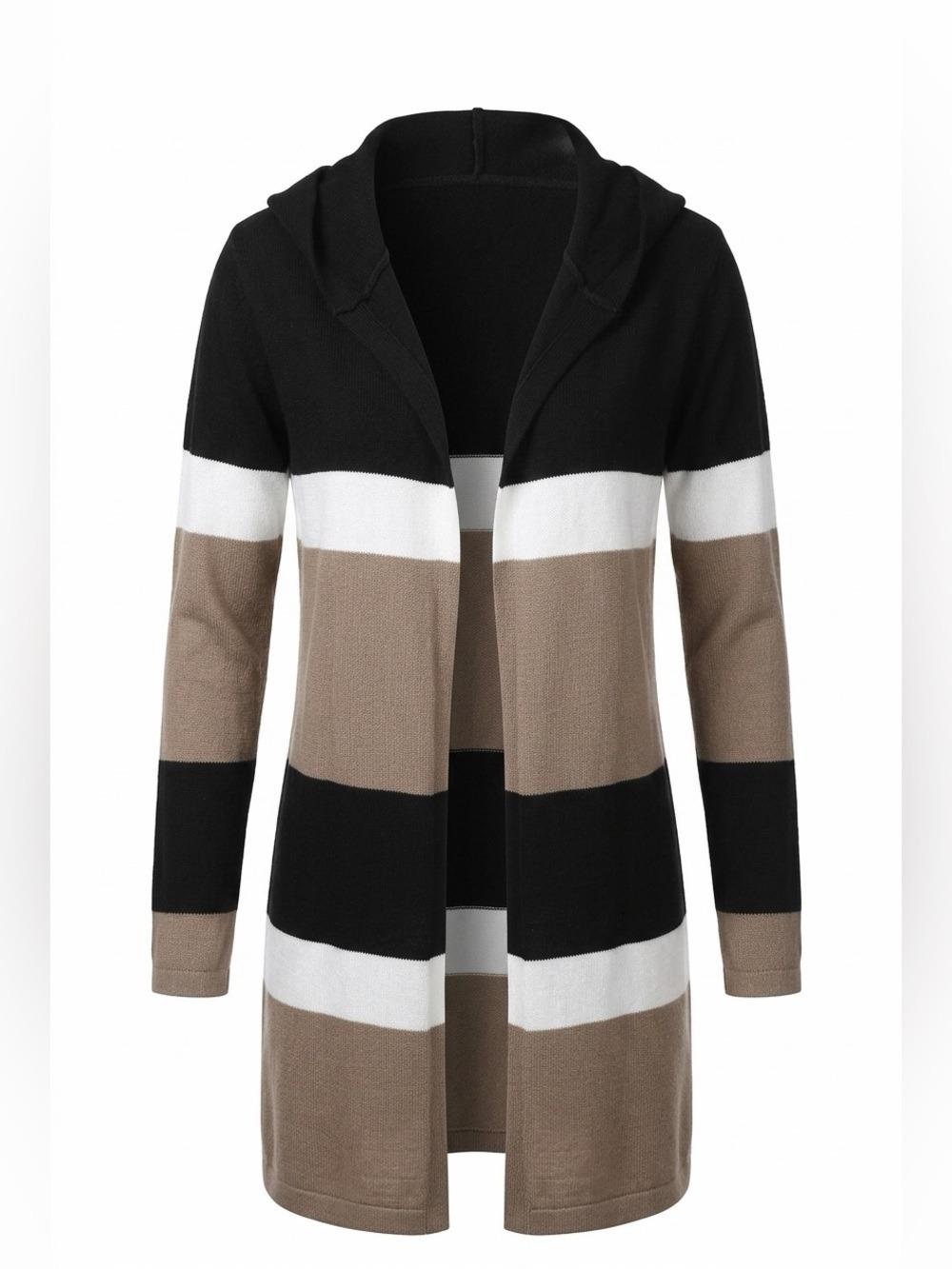 Black, Beige & Tan Cupio Hooded Cardigan NWTs (M) acrylic and cashmere blend. - Picture 3 of 9